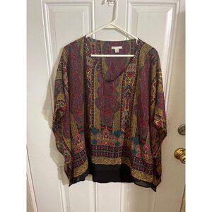 EST. 1946 burgundy black paisley batwing sleeved top size XL